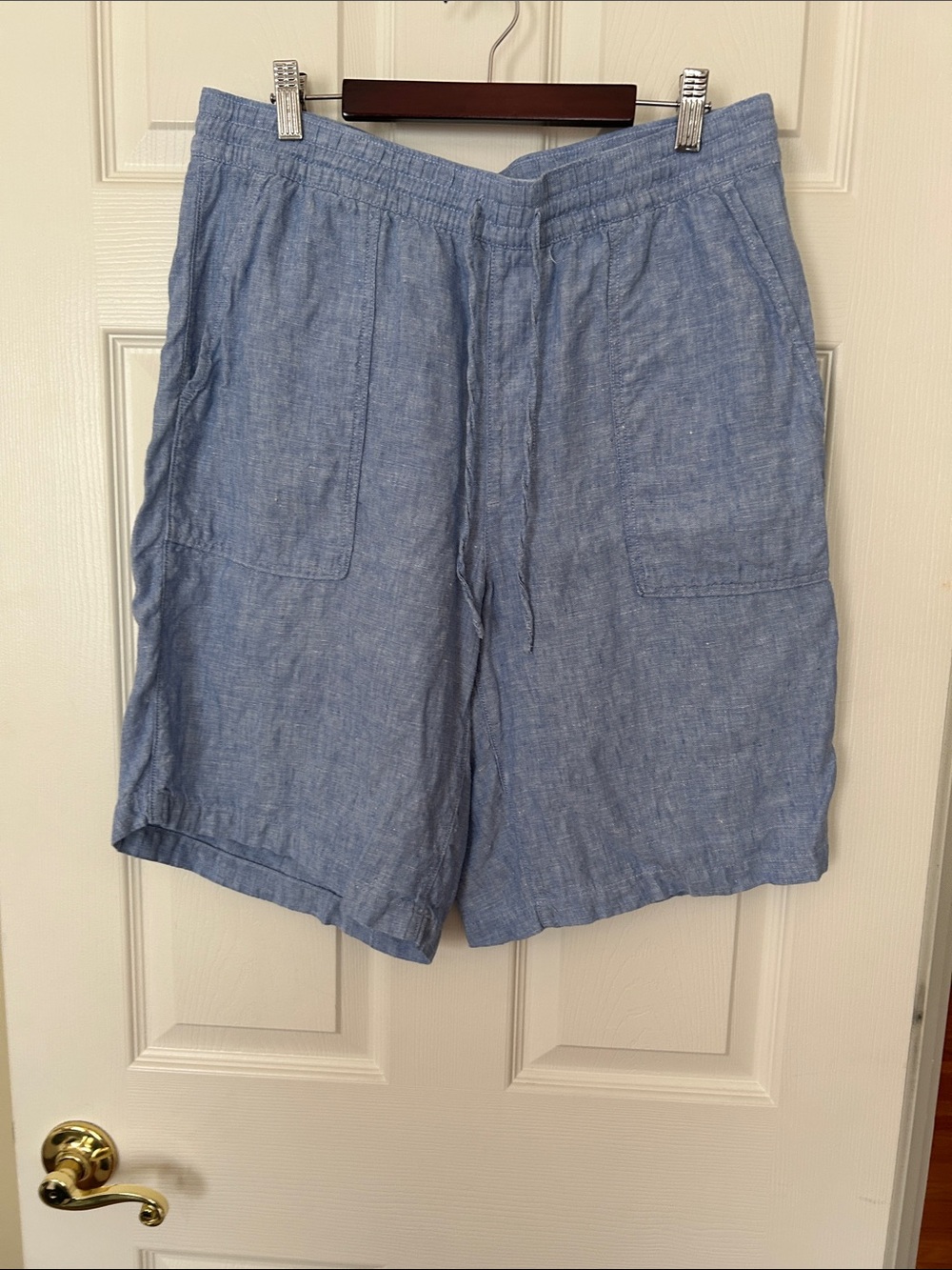 Lands End Light Blue Linen Drawstring Shorts Sz M